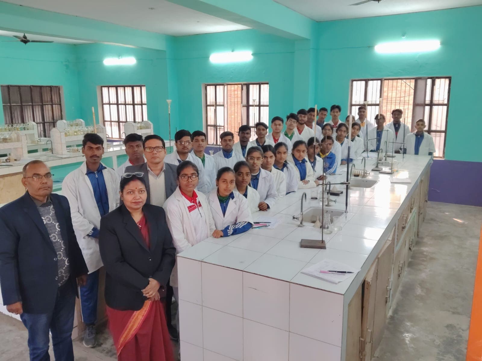 Students group in chemistry lab